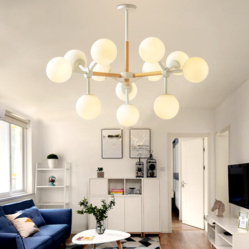 Moderne witte kroonluchter licht bolvormige schaduw 8/12 lichten opaalglas hangend licht voor hotel eettafel