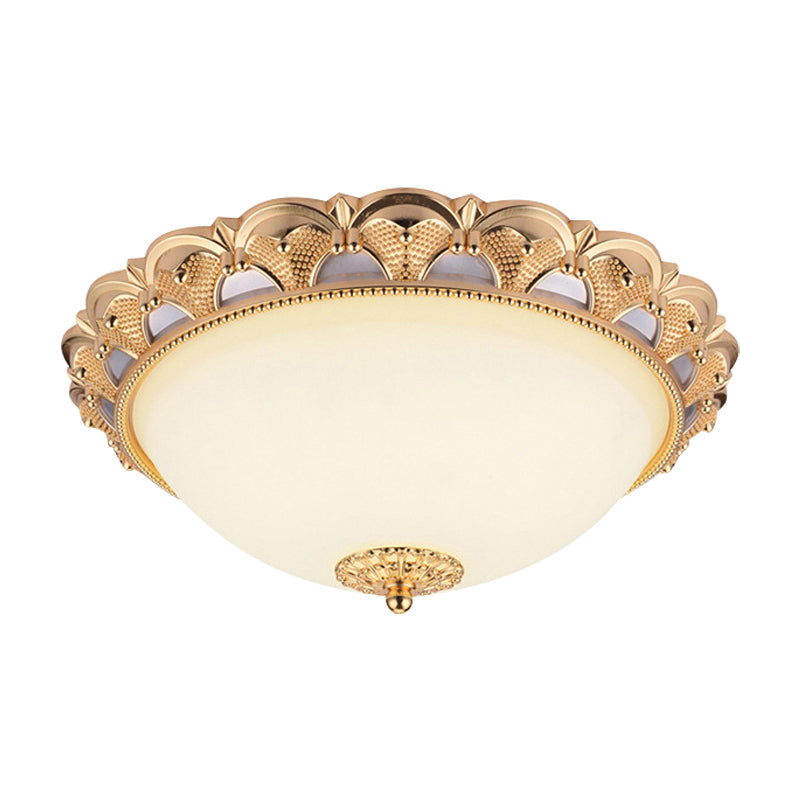14 "/16" W LED Flushmount Lighting Classic Style Cloche Opaline Glass Massimale Light Fixture in Gold