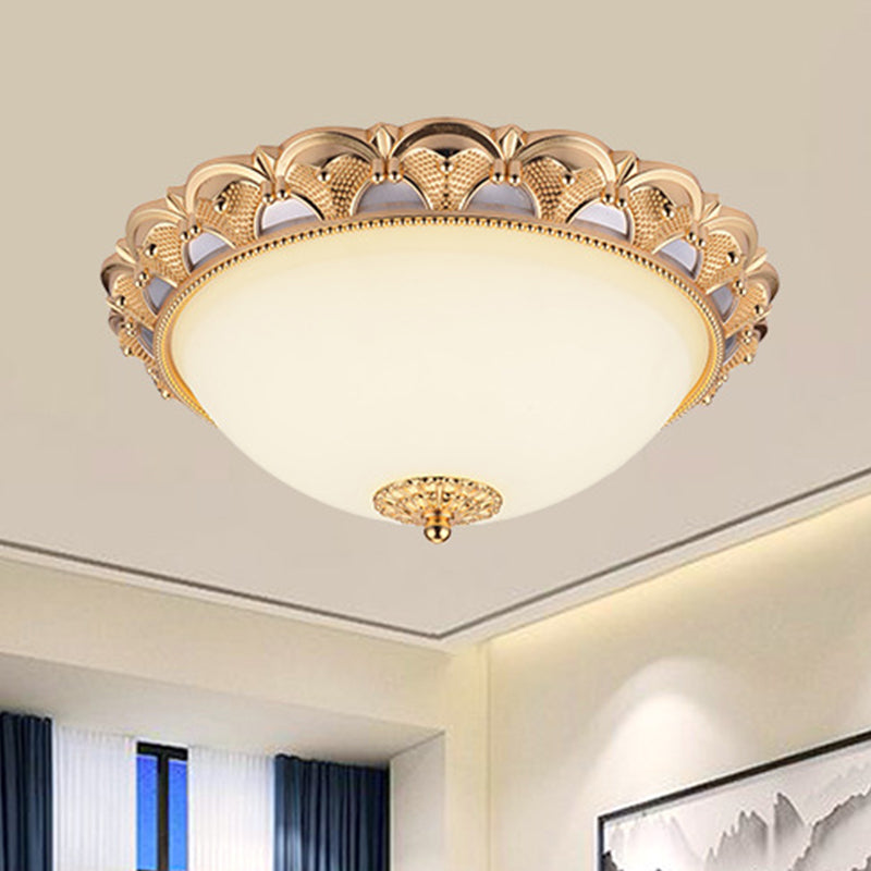 14 "/16" W LED Flushmount Lighting Classic Style Cloche Opaline Glass Ceiling Light Fixture in Gold