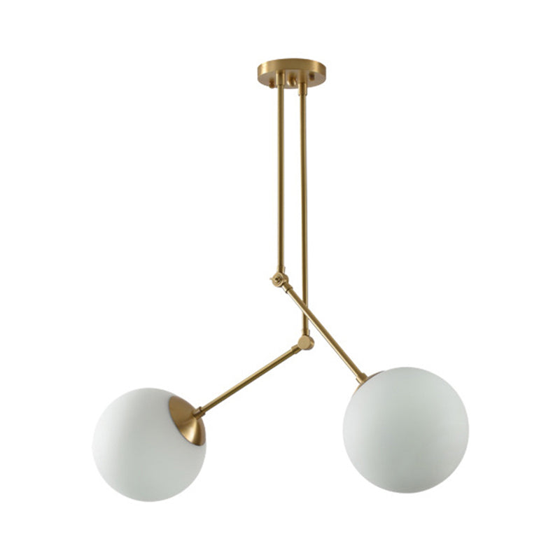 Milk Glass Orb Pendant Light Hauteur réglable Simple Chandelier en blanc et laiton pour le café