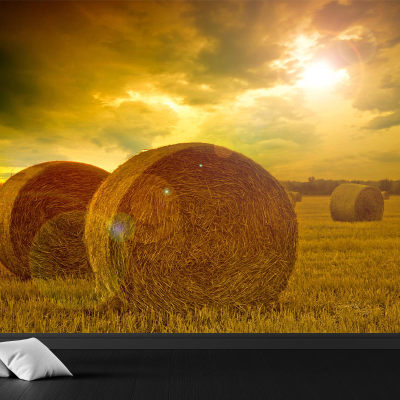 Farmland Haystack Mural Wallpaper Contemporary Non-Woven Fabric Wall Decor for Home