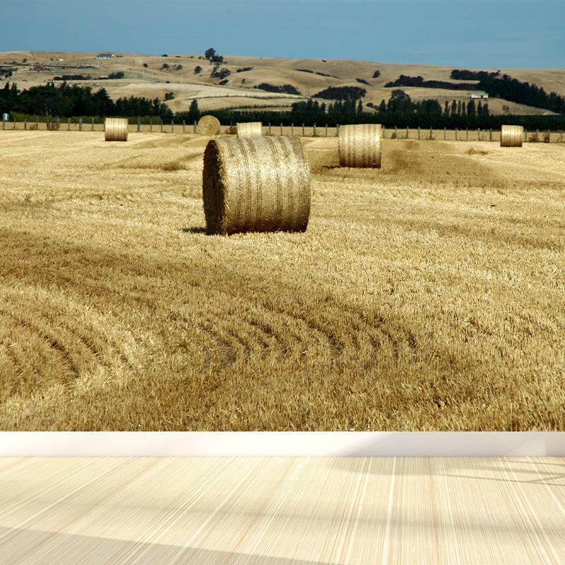 Farmland Haystack Mural Wallpaper Contemporary Non-Woven Fabric Wall Decor for Home