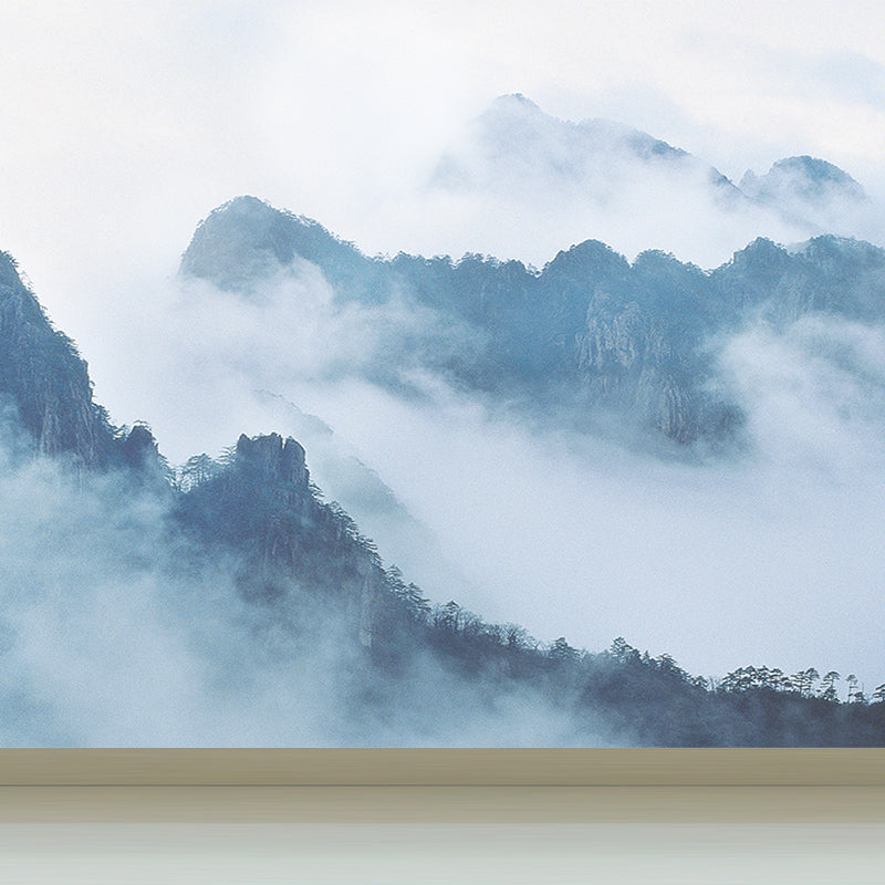 Misty Forest Landscape Wallpaper Mural Contemporary Smooth Wall Covering in Dark Color