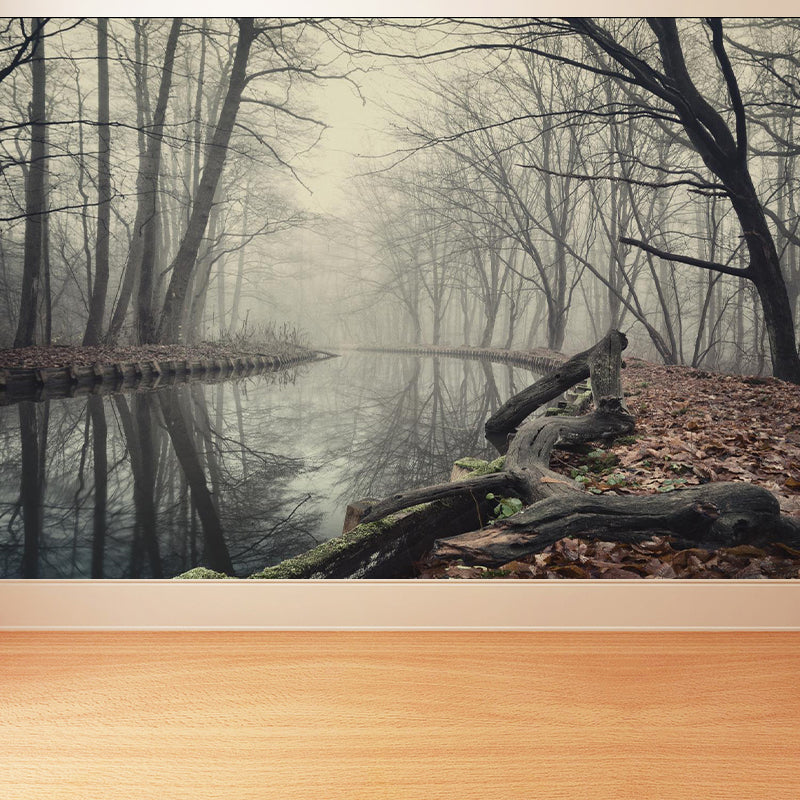 Dark Foggy Forest Mural Wallpaper Scenery Modern Waterproof Wall Art for Bedroom