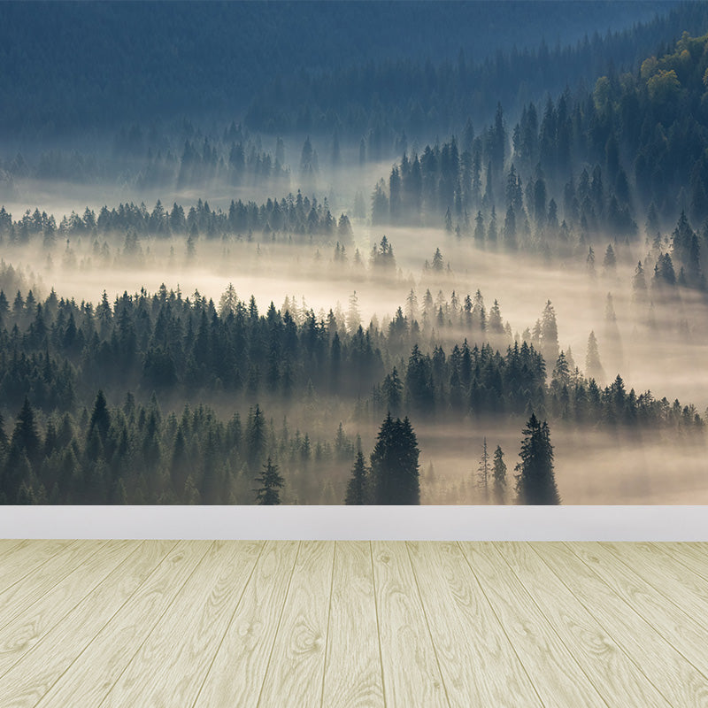 Photographic Misty Forest Wall Mural Big Wall Decor for House Interior, Custom Size