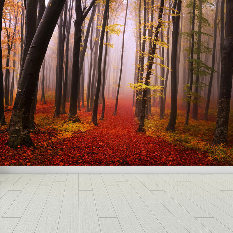 Whole Autumn Forest Mural Modern Mysterious Scenery Wall Art in Dark Color for Home