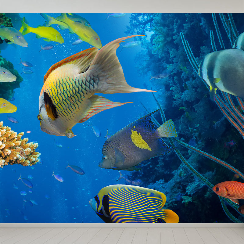 Autocollant Mural tropique vie marine, couleur foncée, décor Mural de paysage sous-marin pour chambre à coucher