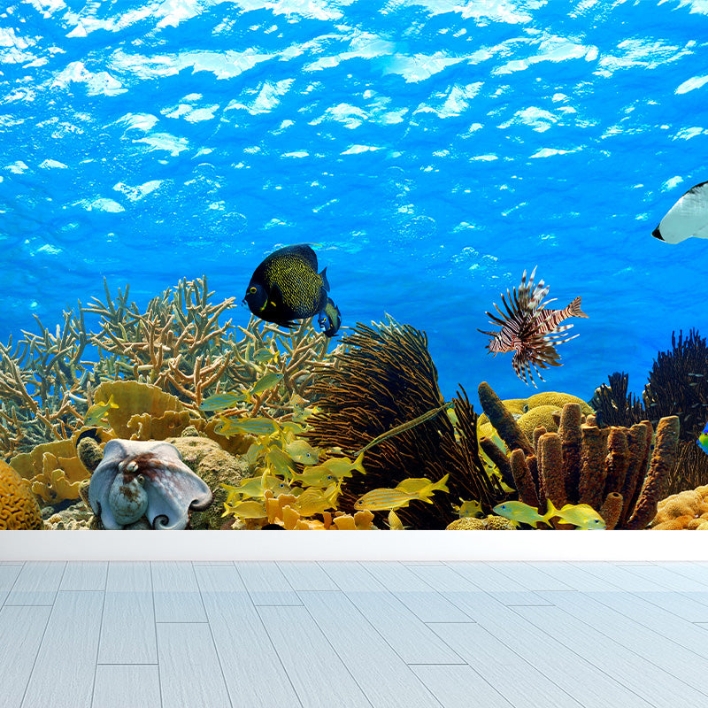 Autocollant Mural tropique vie marine, couleur foncée, décor Mural de paysage sous-marin pour chambre à coucher