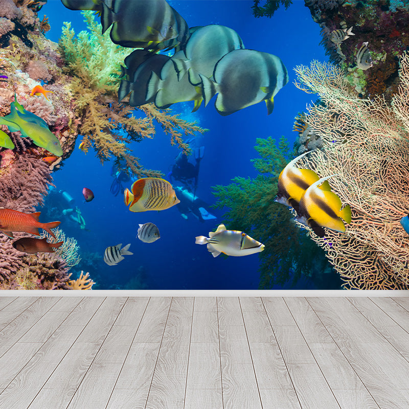 Autocollant Mural tropique vie marine, couleur foncée, décor Mural de paysage sous-marin pour chambre à coucher