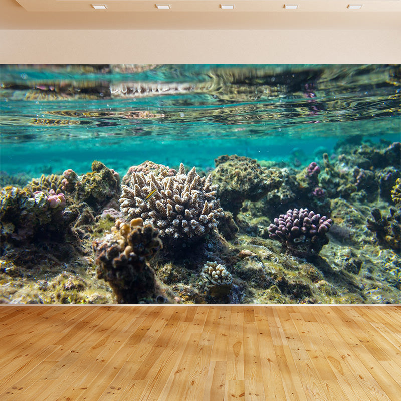 Washable Under Sea Scenery Mural Wallpaper Tropical Non-Woven Wall Covering, Custom Made