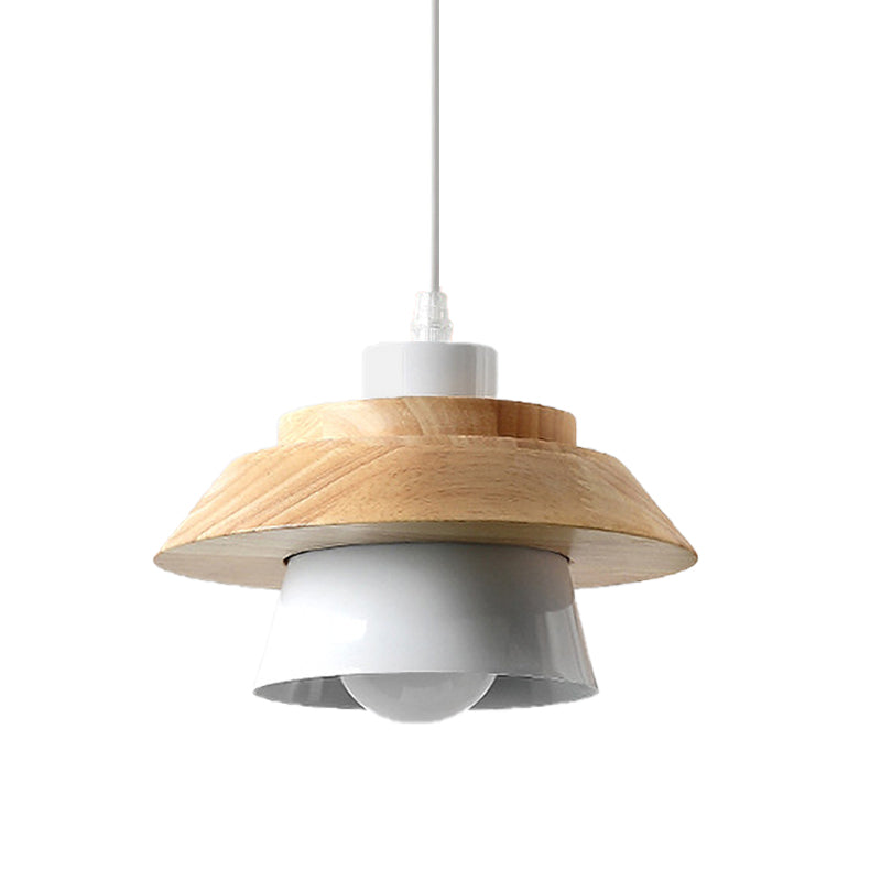 Macaron Style Mushroom Pendant Light Metal Wood 1 Light Hanging Light for Restaurant