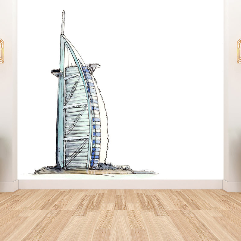 Pastel Watercolor Landmark Wall Mural Architecture Modern Moisture Resistant Wall Decor