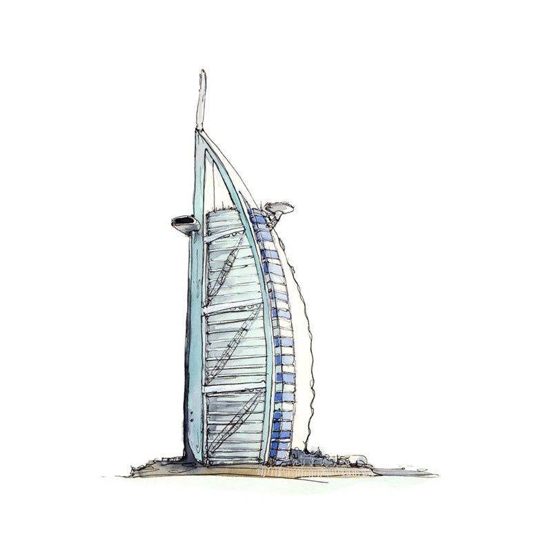 Pastel Watercolor Landmark Wall Mural Architecture Modern Moisture Resistant Wall Decor