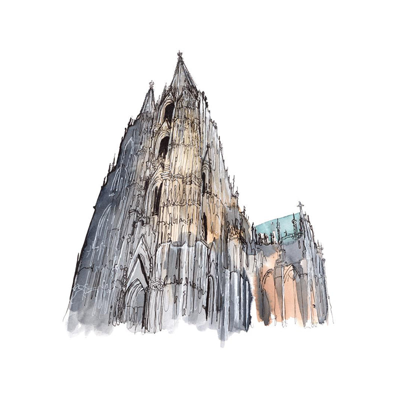 Pastel Watercolor Landmark Wall Mural Architecture Modern Moisture Resistant Wall Decor