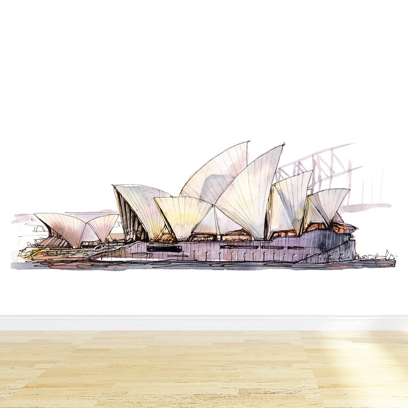 Global Inspired Historic Relics Mural Pastel Color Architecture Wall Covering for Home