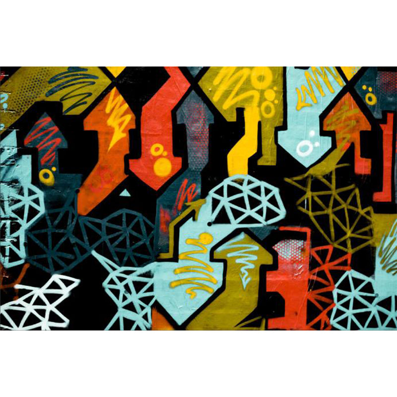 Large Illustration Abstract Mural Decal Modern Creative Graffiti Wall Art in Multi Color