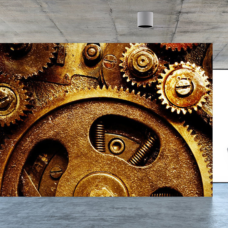 Dark Color Gear Wallpaper Mural Metal Steampunk Waterproofing Wall Art for Garage