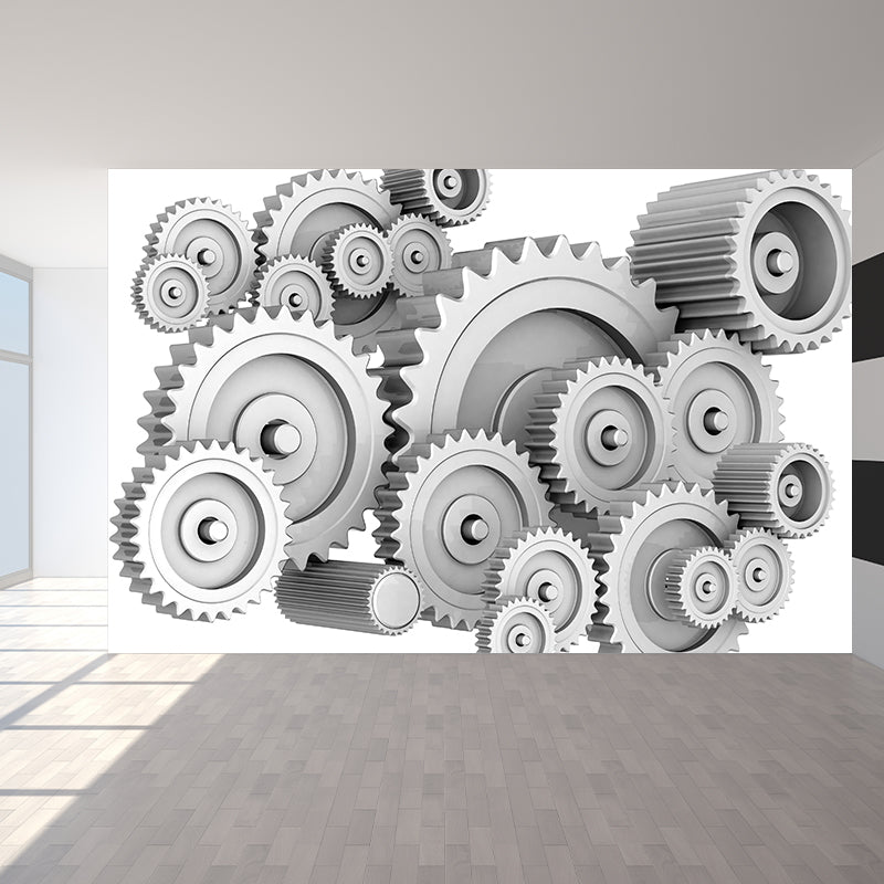 Dark Color Gear Wallpaper Mural Metal Steampunk Waterproofing Wall Art for Garage