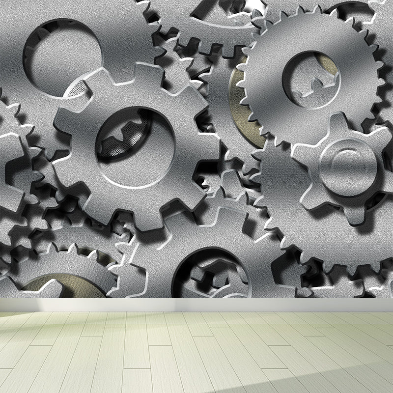 Dark Color Gear Wallpaper Mural Metal Steampunk Waterproofing Wall Art for Garage