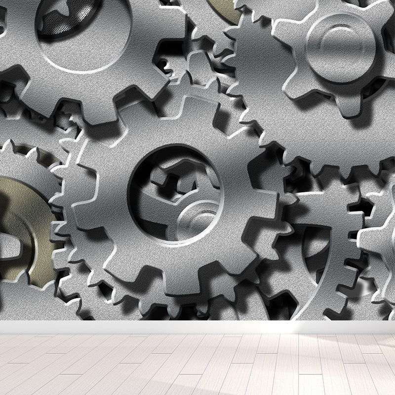 Dark Color Gear Wallpaper Mural Metal Steampunk Waterproofing Wall Art for Garage