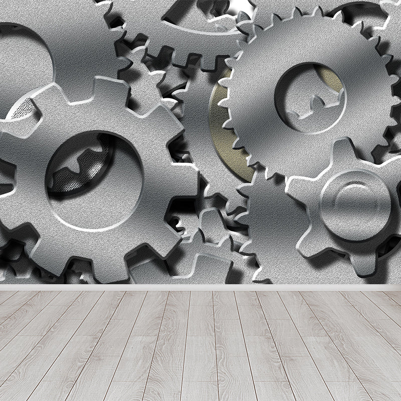 Dark Color Gear Wallpaper Mural Metal Steampunk Waterproofing Wall Art for Garage