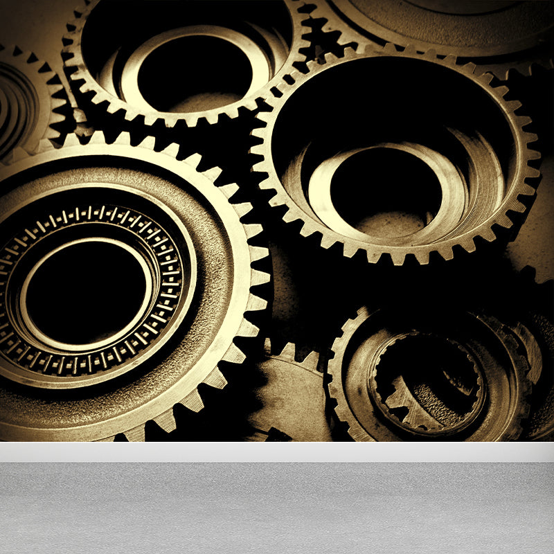 Dark Color Gear Wallpaper Mural Metal Steampunk Waterproofing Wall Art for Garage