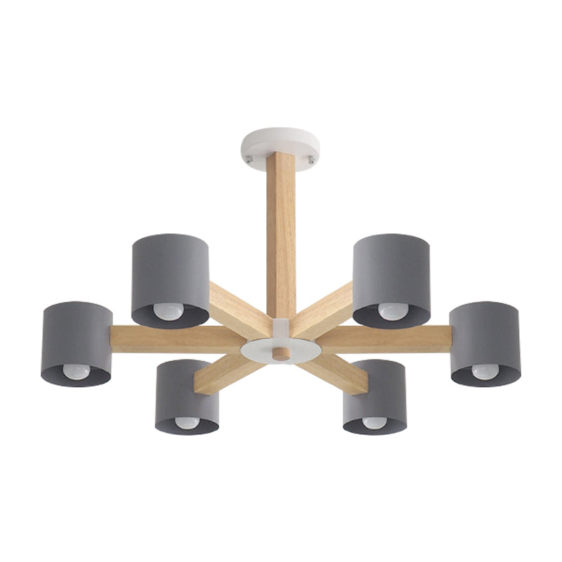 Cylindrical Shade Kid Bedroom Chandelier Wood Modern Style Ceiling Pendant Light