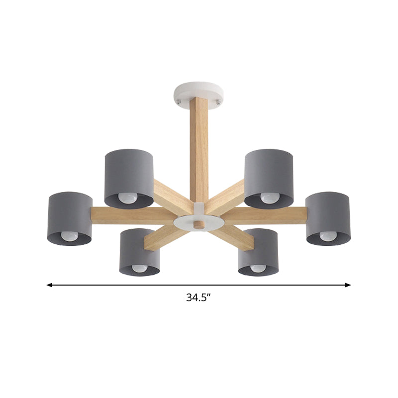 Cylindrical Shade Kid Bedroom Chandelier Wood Modern Style Ceiling Pendant Light