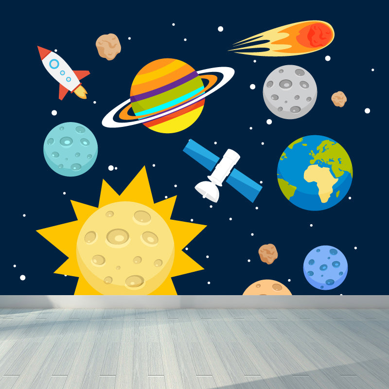 Astronomy Outer Space Mural Decal Kids Style Non-Woven Fabric Wall Decor in Dark Color