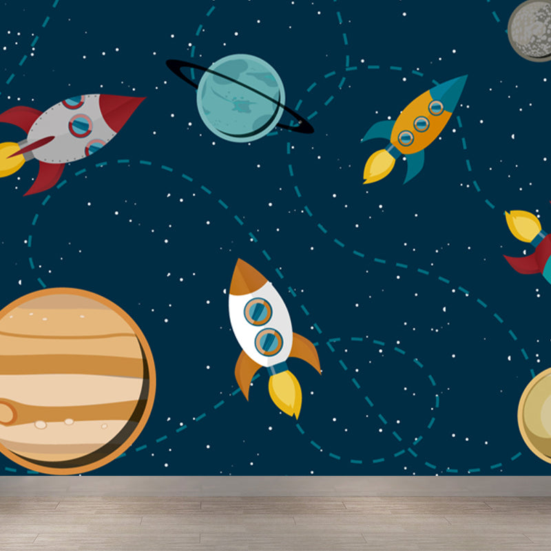 Astronomy Outer Space Mural Decal Kids Style Non-Woven Fabric Wall Decor in Dark Color