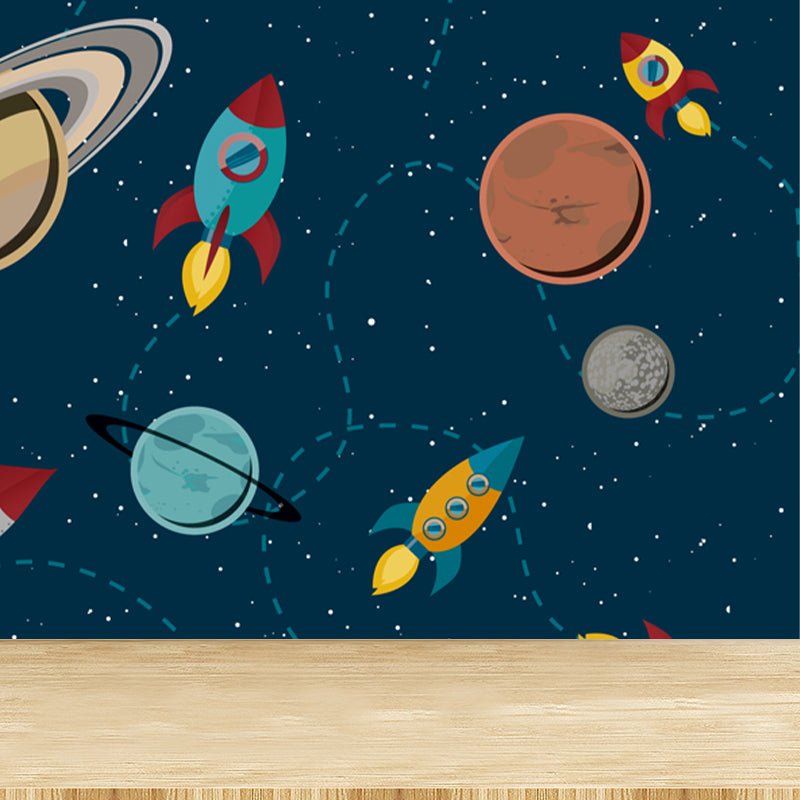Astronomy Outer Space Mural Decal Kids Style Non-Woven Fabric Wall Decor in Dark Color