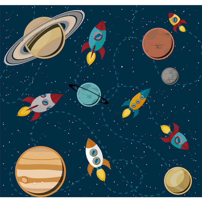 Astronomy Outer Space Mural Decal Kids Style Non-Woven Fabric Wall Decor in Dark Color