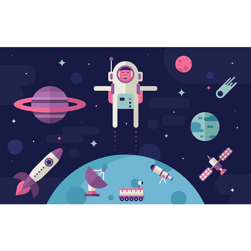 Dark Color Spacecraft Mural Wallpaper Universe Kids Moisture Resistant Wall Covering