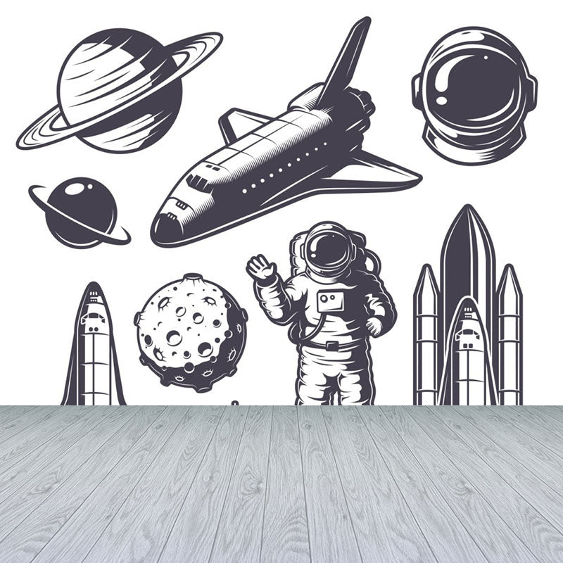 Kids Cosmos Spaceship Wall Mural Soft Color Waterproofing Wall Art for Boys Room