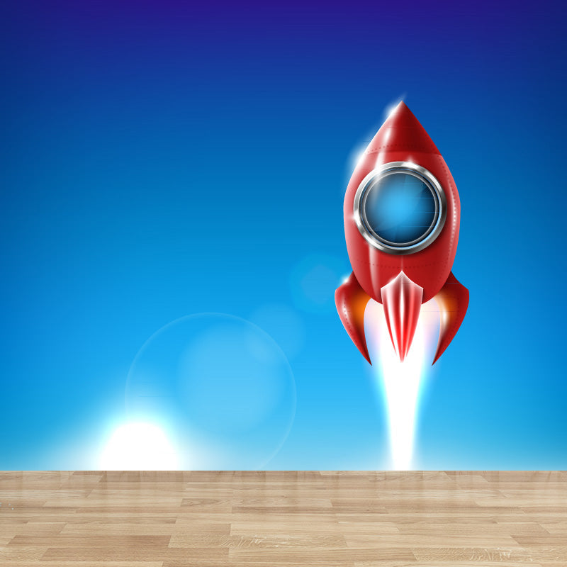 Kids Cosmos Spaceship Wall Mural Soft Color Waterproofing Wall Art for Boys Room