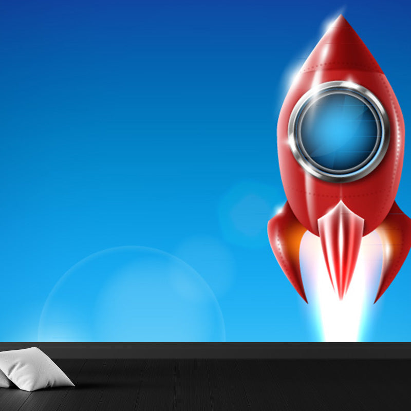 Kids Cosmos Spaceship Wall Mural Soft Color Waterproofing Wall Art for Boys Room