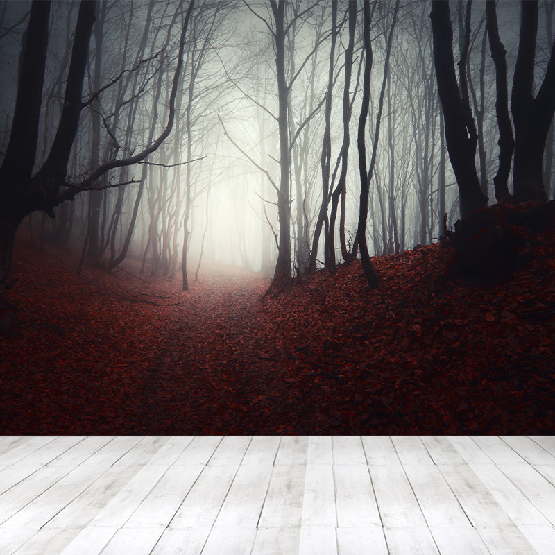 Big Foggy Forest Mural Decal Modern Mysterious Scenery Wall Covering in Pastel Color