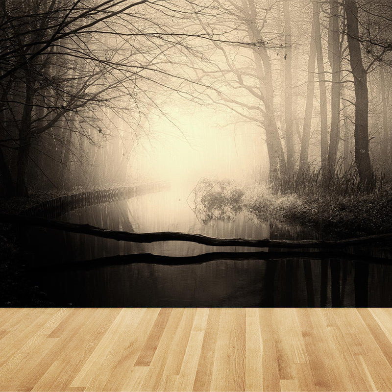 Light Color Misty Landscape Mural Moisture Resistant Modern Style Bedroom Wall Art