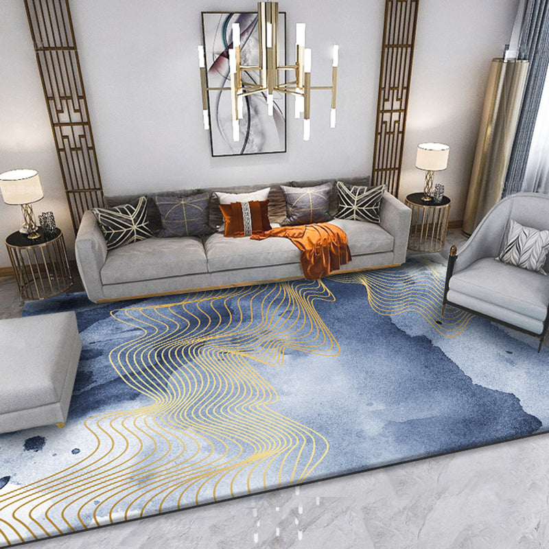 Decorative Swirl Striped Pattern Rug Modernism Rug Polyester Washable Non-Slip Pet Friendly Carpet for Living Room