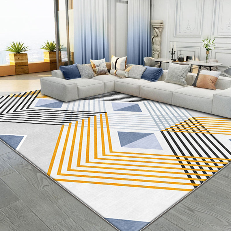 Yellow Living Room Area Rug Modernism Striped Pattern Rug Polyester Machine Non-Slip Backing Indoor Rug
