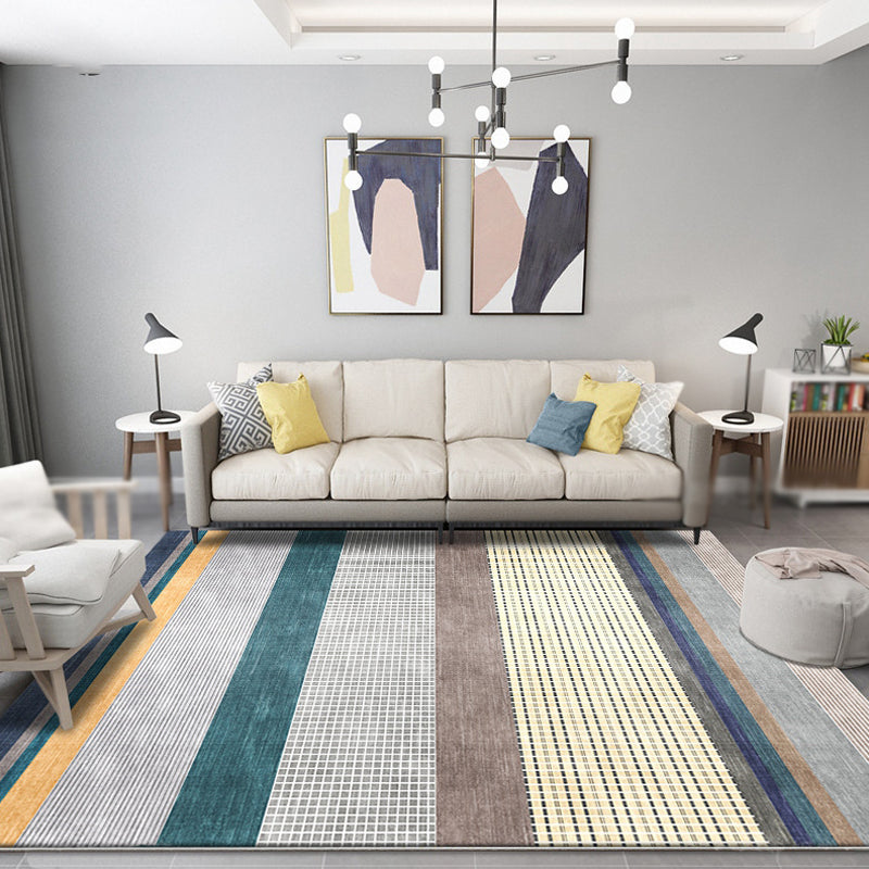 Funky Striped Pattern Rug with Plaid Grey Modern Rug Polyester Washable Non-Slip Pet Friendly Area Carpet for Parlour