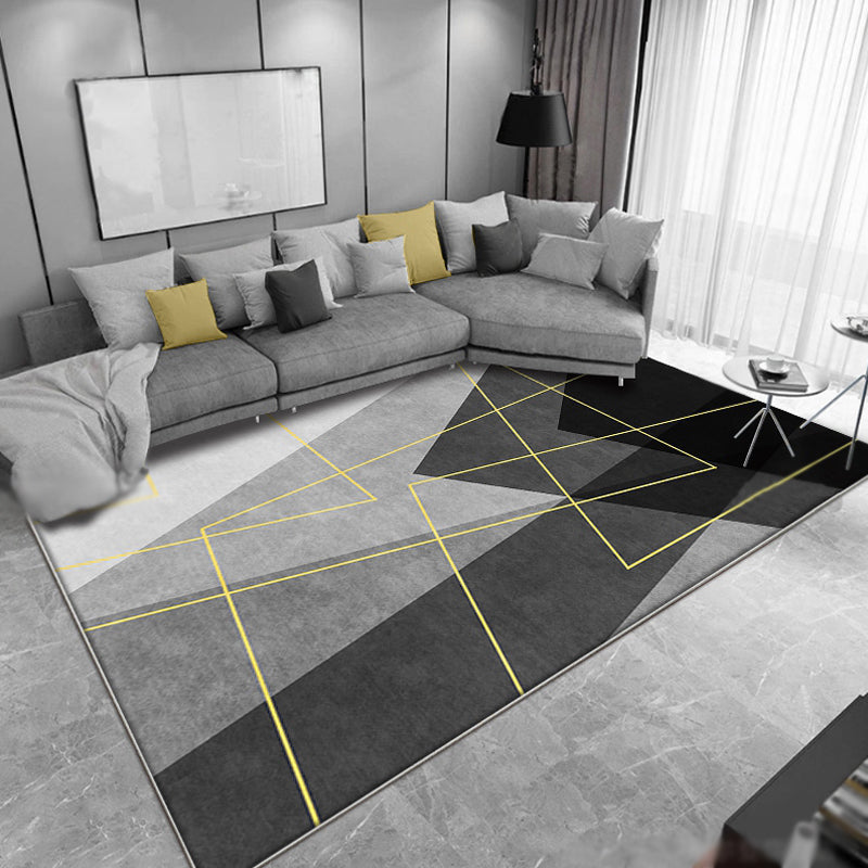 Aesthetic Geometric Pattern Rug Black Modern Rug Polyester Washable Non-Slip Pet Friendly Area Carpet for Parlour