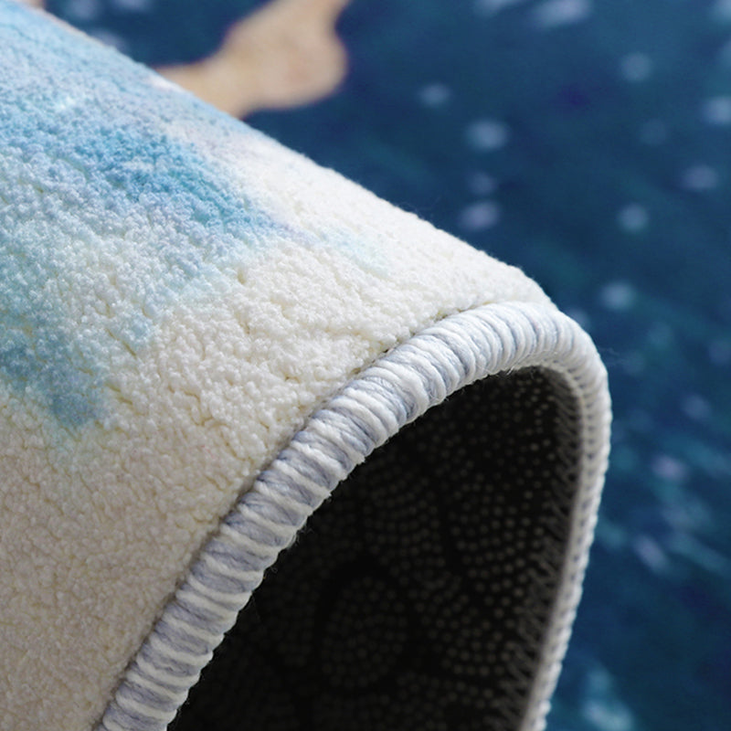 Grey and Blue Novelty Rug Polyester Checked Pattern Rug Pet Friendly Washable Non-Slip Area Rug for Living Room