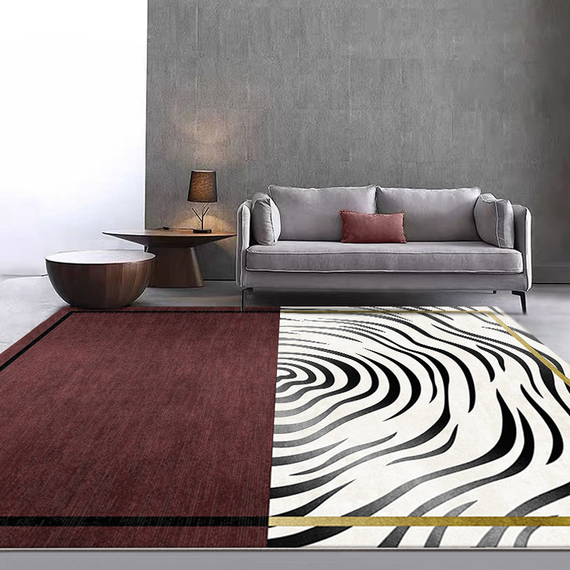 Red Swirl Striped Pattern Rug Polyester Modernist Rug Washable Anti-Slip Backing Rug for Living Room