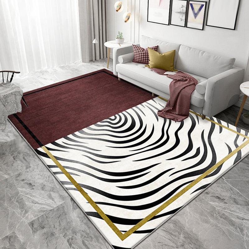 Red Swirl Striped Pattern Rug Polyester Modernist Rug Washable Anti-Slip Backing Rug for Living Room