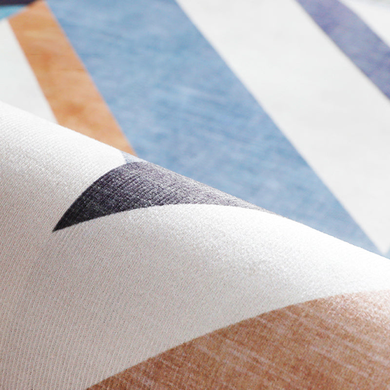 Novelty Striped Pattern Rug Blue and Yellow Polyester Carpet Washable Non-Slip Backing Pet Friendly Rug for Bedroom