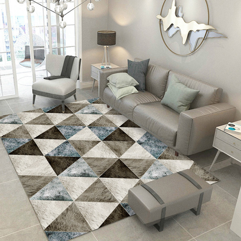Contemporary House Interior Rug Pastel Triangles Patterned Carpet Polyester Machine Washable Rug