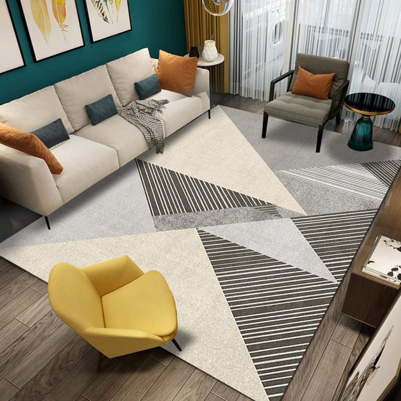 Pastel Grey Modern Rug Polyester Color-Blocking Triangle Carpet Pet-Friendly Rug for Living Room