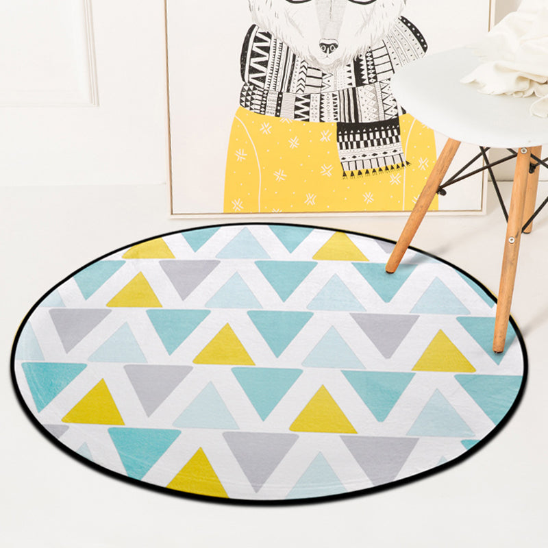 Modern Living Room Area Rug Multi-Color Triangular Pattern Carpet Polyester Washable Rug