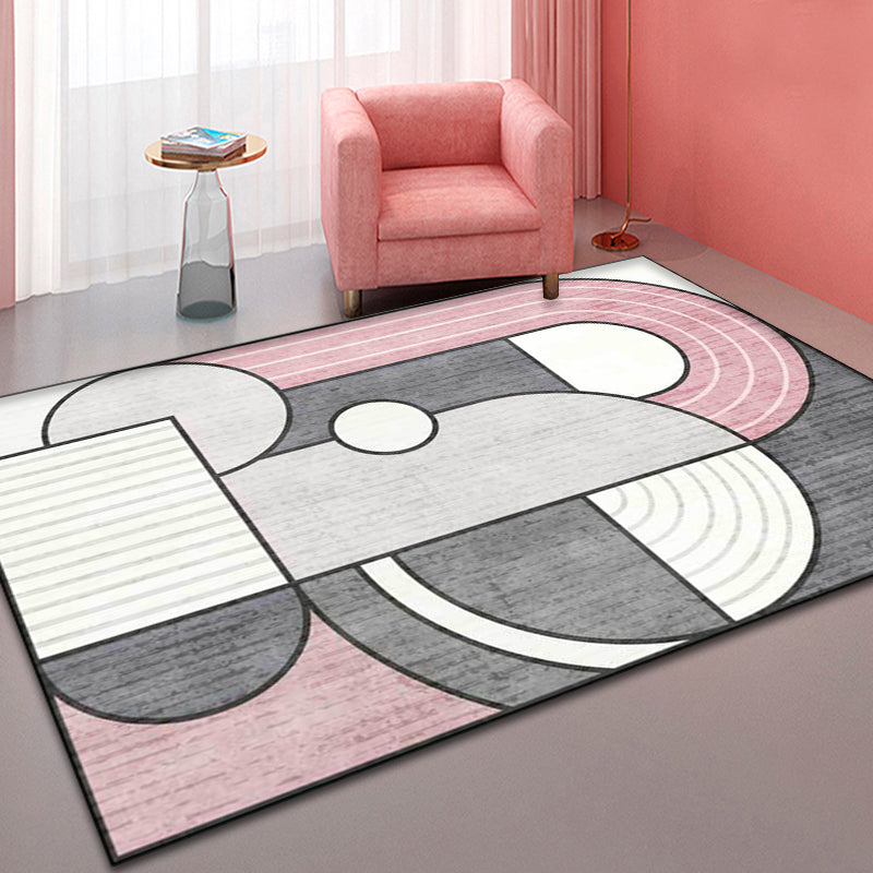 Pastel Pink Geometry Rug Synthetics Modern Carpet Washable Indoor Rug for Living Room